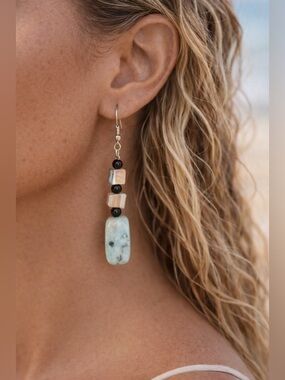 Black and Cream Dangle Earrings, Beach vibe